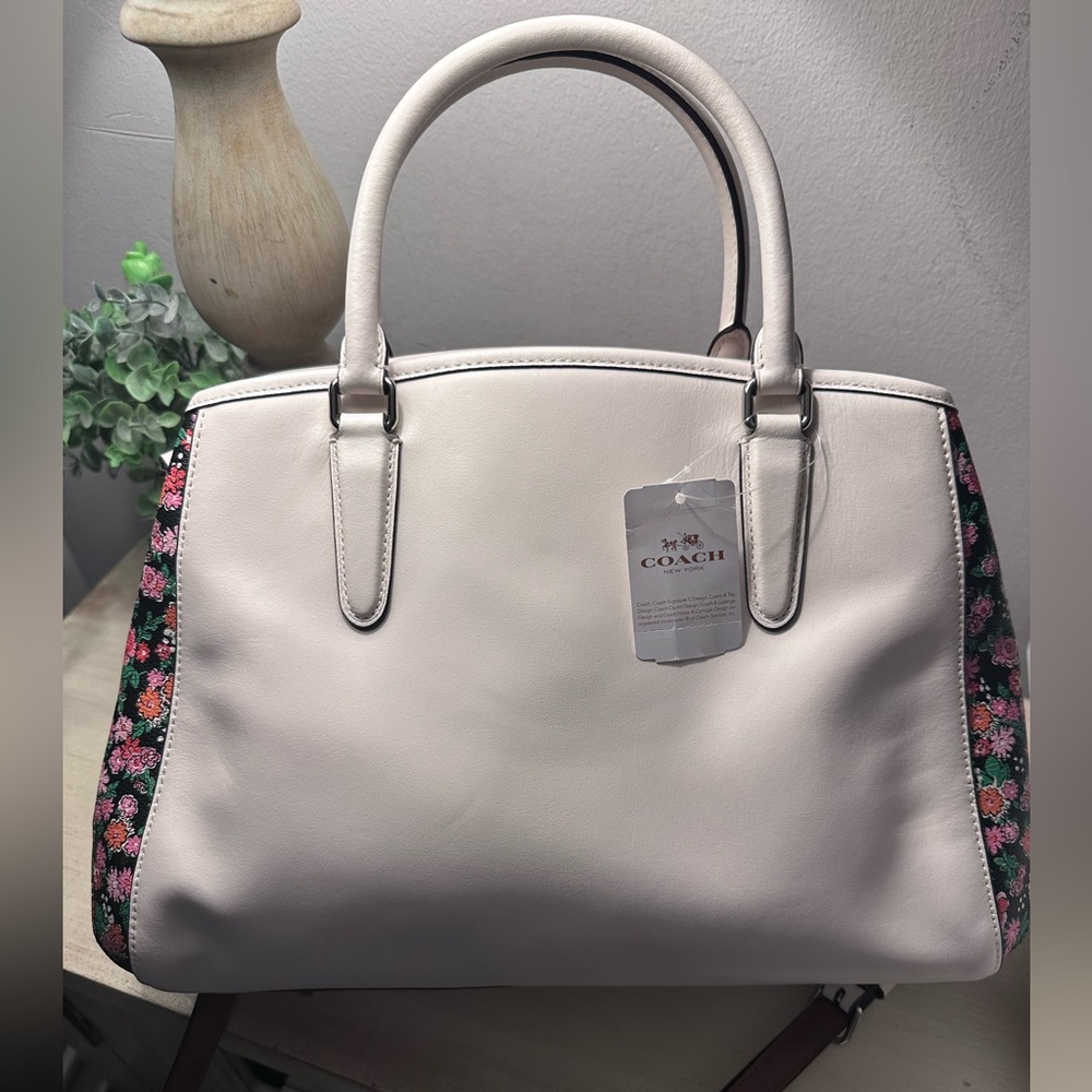 Coach Margo Chalk White with Pink Floral Detail Satchel Crossbody Bag - Picture 6 of 11